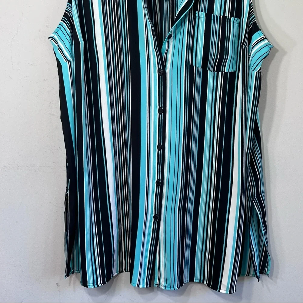 Catherines plus size 2x xxl 22 24 striped green teal black chiffon tunic button